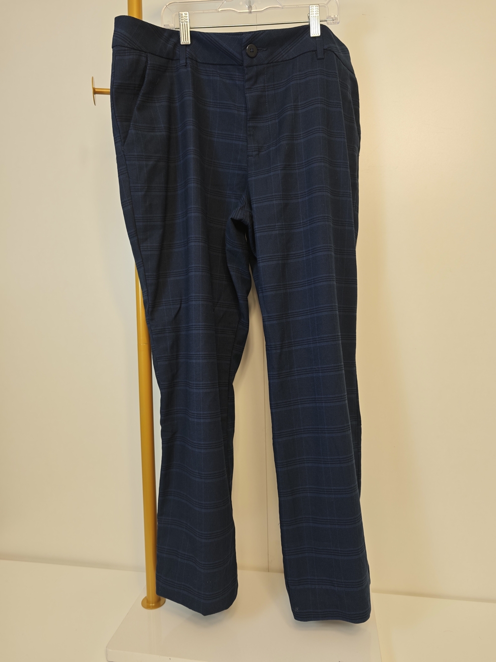 Lee Womens Navy Plaid Boot Cut Pants Academia Preppy Golf 16 Medium 112343236